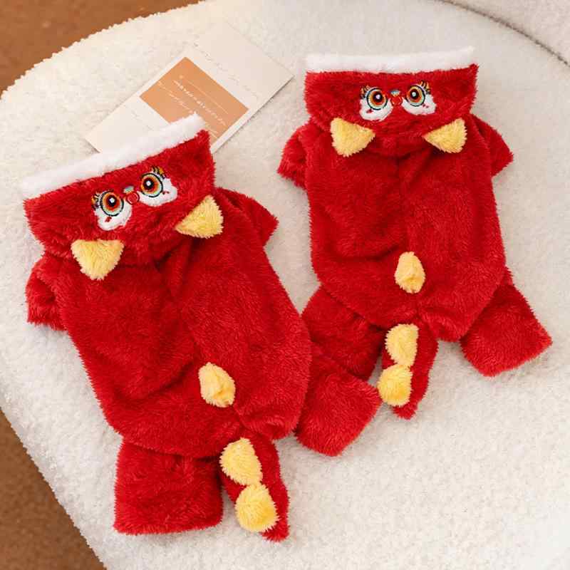 秋冬 犬猫服 小型犬 テディ ビションフリーゼ 猫用 保暖 綿素材 四つ足カバー お正月 かわいい ペット..