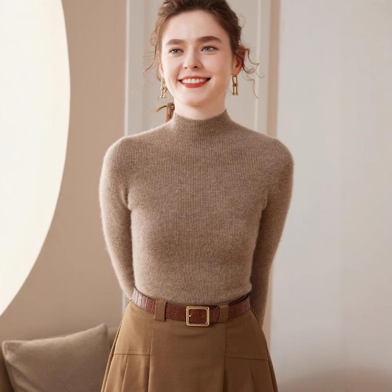 セーター レディース カシミヤ ハーフハイネック 長袖 スリムフィット ニット インナー ファッション ベースレイヤー 秋冬 暖かみ 柔らか素材 スタイリッシュ レイヤード トップス