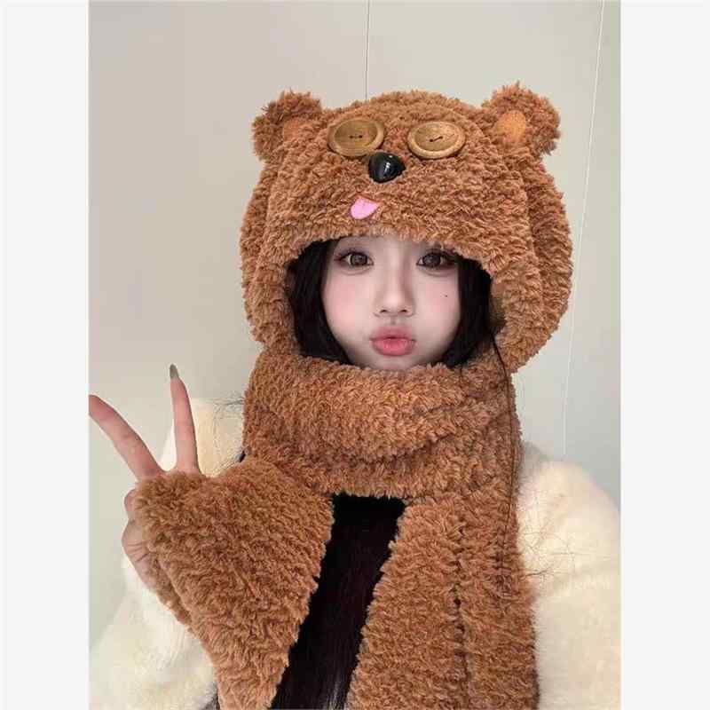 帽子 マフラー 一体 キッズ 秋冬 かわいい カートゥーン ぬいぐるみ風 保暖 ヘッドウォーマー セット ..