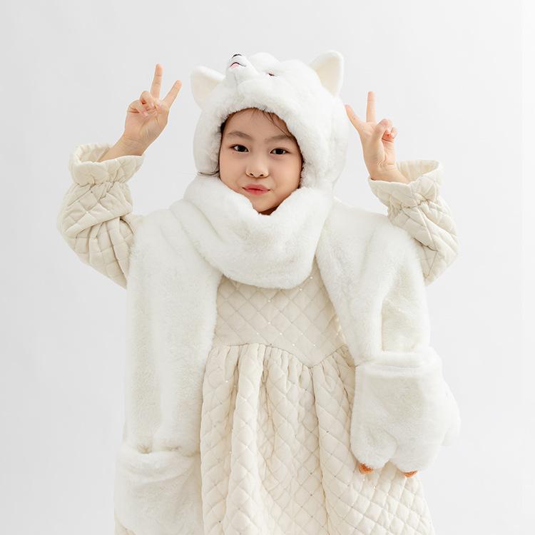 ぬいぐるみ 帽子 キッズ 狐 モチーフ 手袋 マフラー セット 秋冬 かわいい ふわふわ 暖か 防寒 動物 キ..