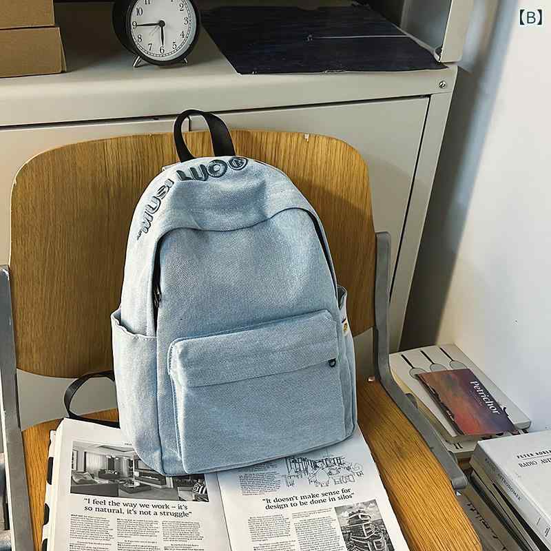 リュックサック レディース デニム シンプル アート風 単色 大学生 学生用 通学 キャンパスバッグ PC ノートPC対応 肩掛け 2way 日常 カジュアル