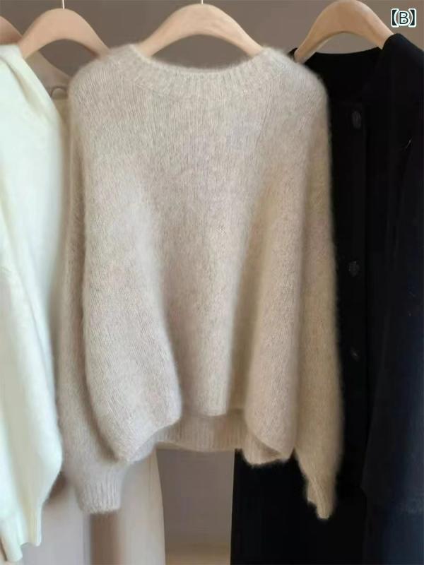 レディース 秋冬 カシミヤ セーター ショート丈 ラウンドネック ルーズ 柔らか素材 ベーシック 合わせやすい インナー ニットトップス 羊毛 暖か 日常使い