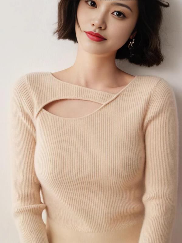 Rakuten - ニットセーター レディース 秋冬 カシミア 高級感 アシンメトリー カットアウト 透け スリム インナー レイヤード トップス スタイリッシュ 暖か ソフト エレガント