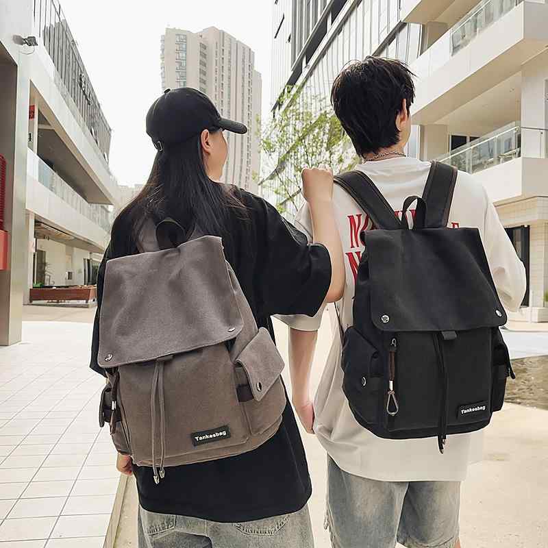 帆布バックパック レディース レトロ キャンバス 旅行 ノートPC対応 ドローストリング フリップカバー ..