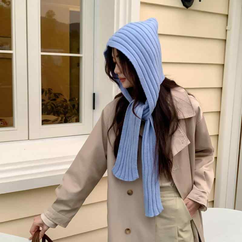 ショール 男女兼用 ニット 帽子一体型 秋冬 単色 ストール 暖か マルチユース