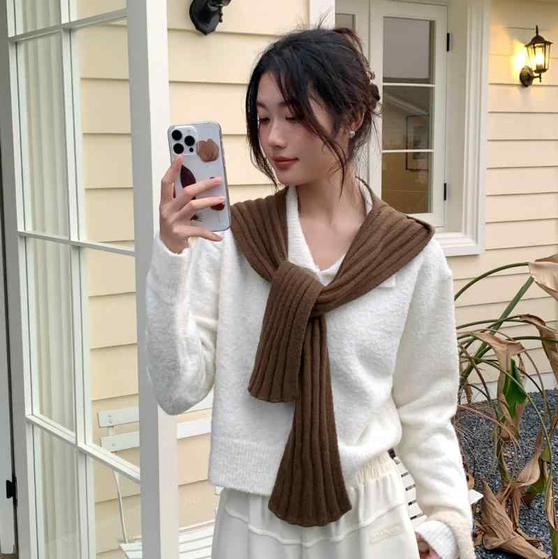 秋冬 レディース ニット ショール マフラー 帽子 一体型 無地 コーディネート 汎用 日常使い 暖か 軽量 吸湿速乾