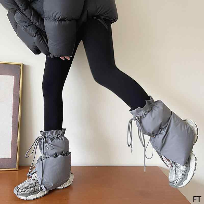 秋冬 レディース 保暖 レッグウォーマー グレー系 ドローストリング ふわふわ 綿素材 スポーツ カジュ..