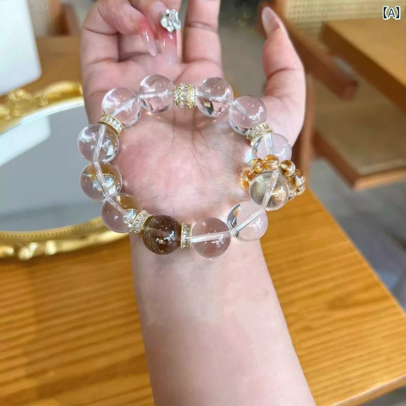 ブレスレット 男女兼用 天然 白水晶 金髪晶 ルチルクォーツ ブラジル産 高級感 パ...