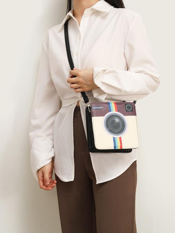 斜めがけバッグ レディース 小型 方形 スマホ収納 硬質立体 PU素材 カラフル 虹色 ショルダー コンパク..