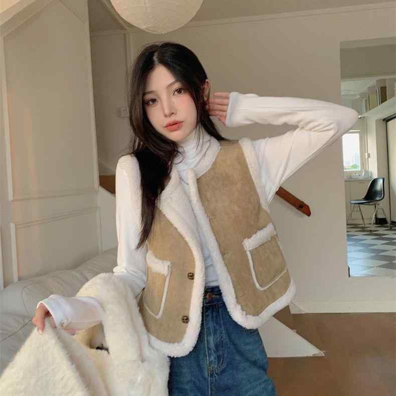 Wear （Sports） - レディース 秋冬 毛皮 ベスト ファー モコモコ バイカースタイル 暖か 軽量 高級感 ファッション トレンド 切り替えデザイン 吸湿速乾 再生繊維 ブラック ピンク系