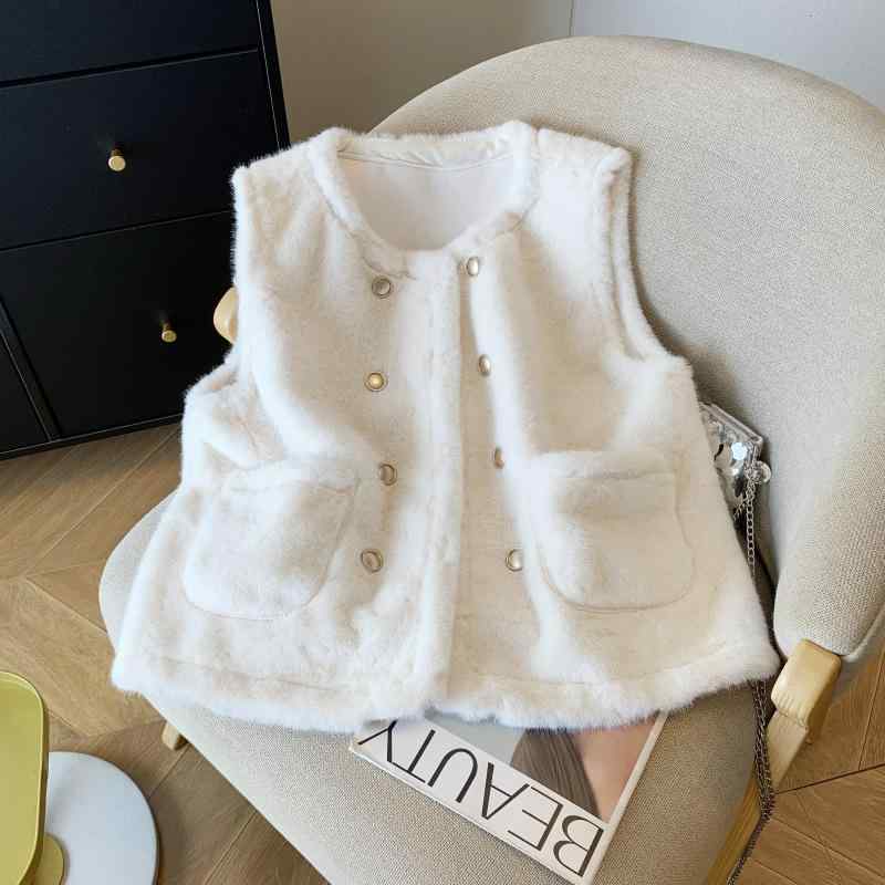 レディース 秋冬 無袖 ダブルブレスト ボア フェイクファー ベスト コート 暖か 厚手 防寒 ギレ 上着 開襟 トップス 通勤 通学 部屋着 アウトドア 高級感 カジュアル