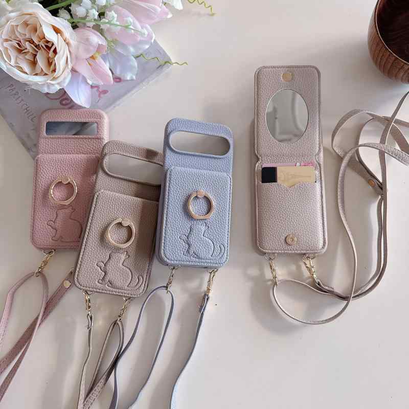 スマホケース Google Pixel 10 9 8 Pro 対応 斜めがけストラップ レザー ミラー 指輪スタンド カードス..