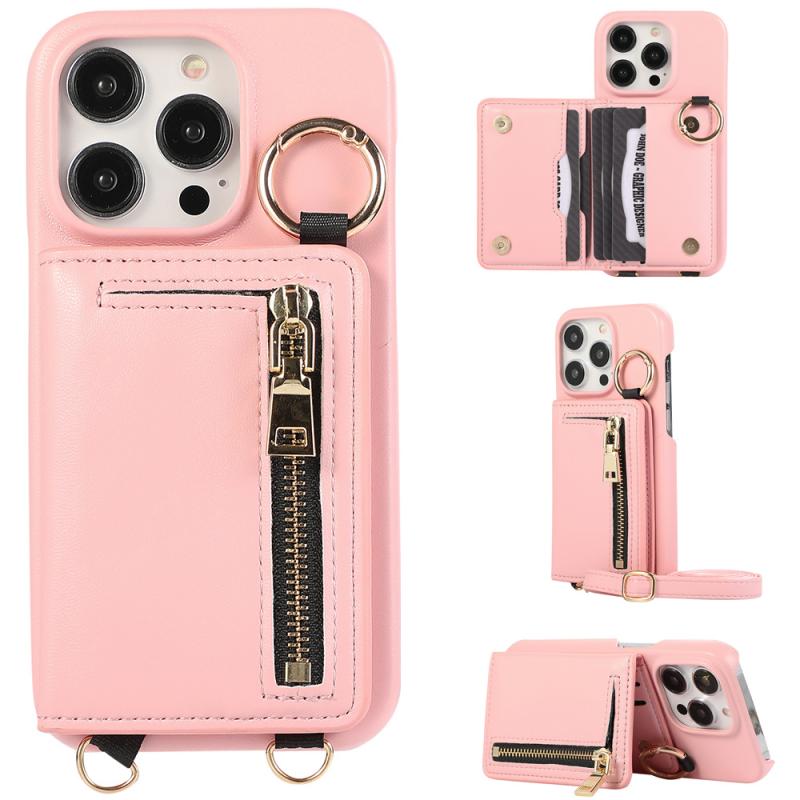 スマホケース iPhone 16 Pro Max 対応 三星 Galaxy S24 Ultra 対応 カードスロット ショルダーストラップ ジッパー スタンド付き 保護カバー 軽量 耐衝撃