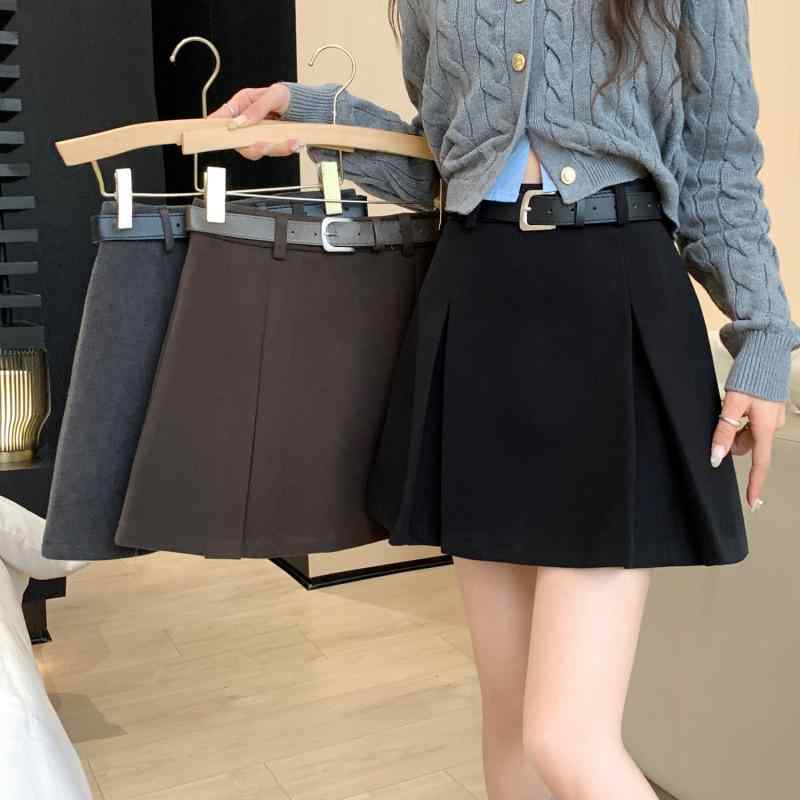 スカート レディース 秋冬 ビッグサイズ ハイウエスト 防走光 プリーツ Aライン ウール 包臀 ミディ丈 厚手 暖か 膝丈 フレア 膝下 暖房 防寒 着痩せ 伸縮 裏地付き