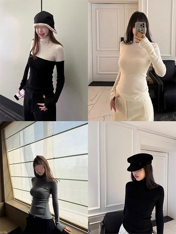 ニットインナー レディース 羊毛 シームレス 細編み ベースレイヤー トップス 軽量 吸湿速乾 高級感 秋冬 再生繊維 切り替え デザイン 快適 着用 通勤 通学 アウトドア 部屋着 ブラック ピンク系 かわいい ラッキーアイテム