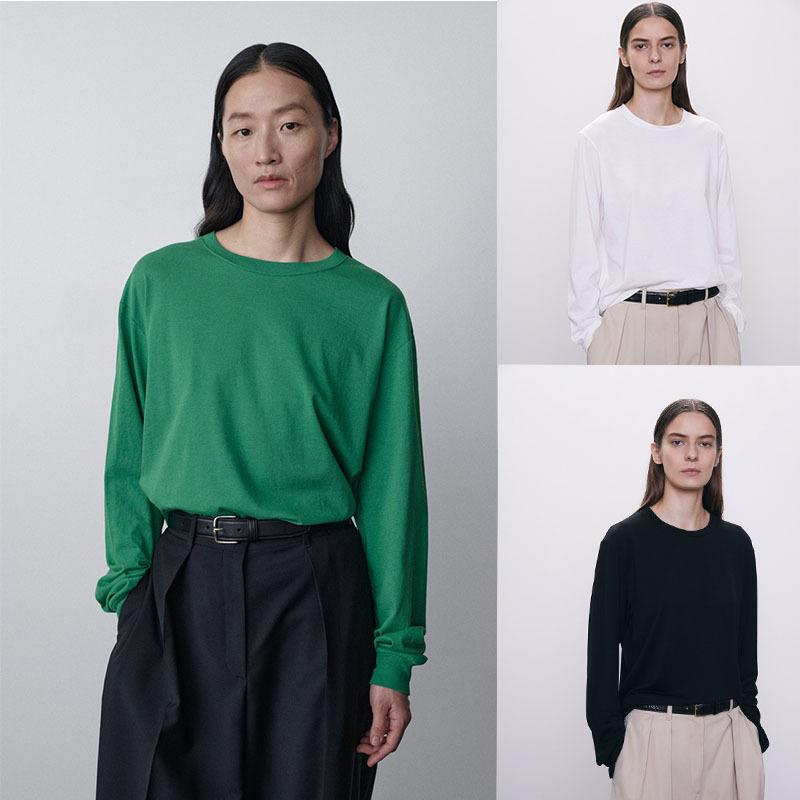 秋冬 レディース Tシャツ 長袖 クルーネック ゆったり 柔らか シンプル リラックス風 ソリッドカラー インナー トップス 合わせやすい 多色 ベースレイヤー