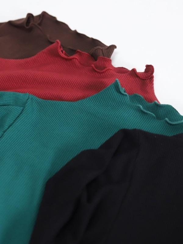 レディース 秋冬 伸縮性ニット 長袖トップス インナー スリムフィット 細見え マルチカラー フレンチスタイル 修身 弾力 打底衫 針織 法式 多色 显瘦