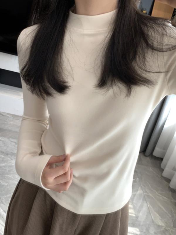 乐天商城 - インナー 男女兼用 秋冬 発熱 長袖 ハーフタートルネック 正肩 厚手 羊毛 恒温 快適 単色 暖か 保温 ベースレイヤー レイヤリング 日常着 室内着 ソフトタッチ