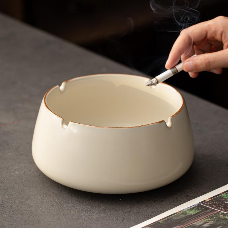 灰皿 中式 禅風 黒 陶器 大容量 家用 オフィス用 飛灰防止 粗陶 デザイン