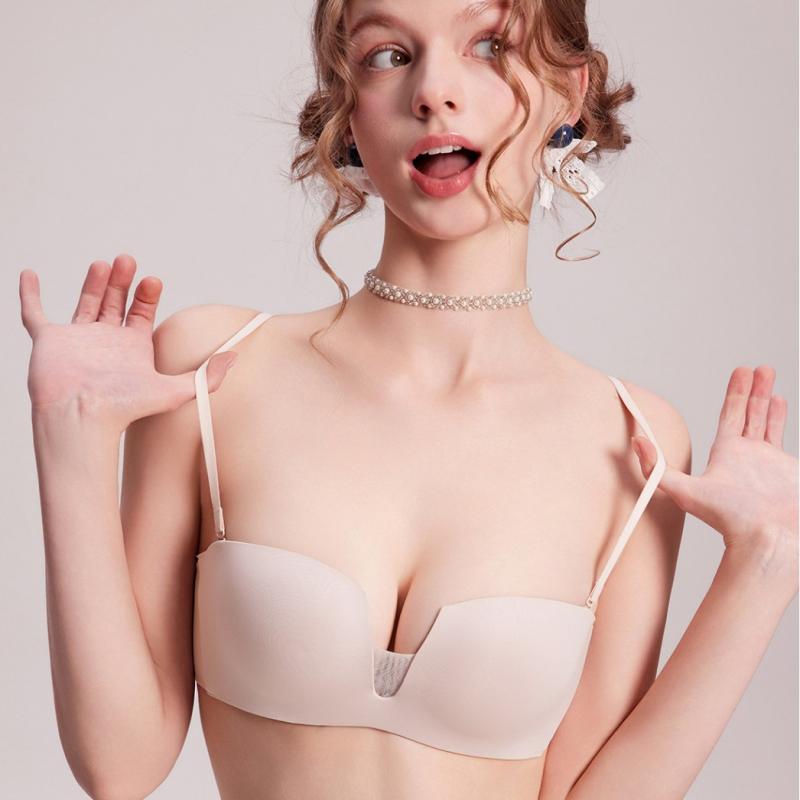 レディース ブラジャー 無痕 寄せ集め セクシー 快適 ハーフカップ バンドゥ リフトアップ 美背 ストラップ 再生繊維 吸湿速乾 軽量 通勤 部屋着 インナー デイリー オフィス カジュアル