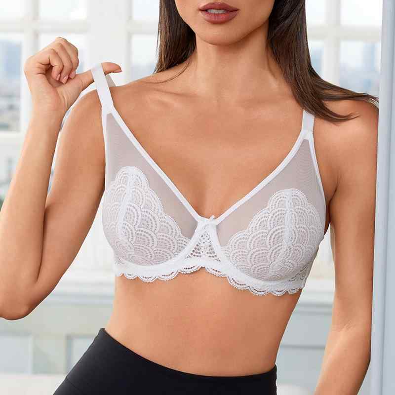 ブラジャー レディース ワイヤー入り レース 魚鱗模様 大きめサイズ フルカップ ボリュームコントロー..