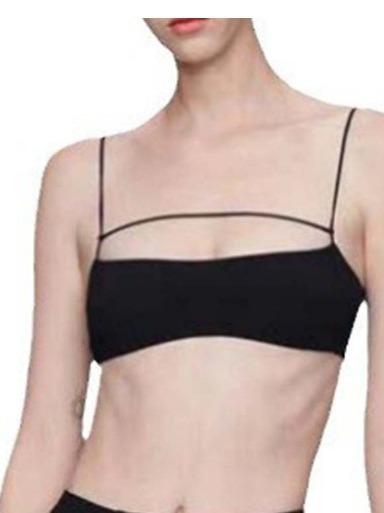 レディース ヨガウェア セクシー 細肩紐 スポーツブラ ワイヤーなし チューブトップ 素肌感 ダンス インナー 切り替え デザイン 軽量 吸湿速乾 ストレッチ 素材 トップス