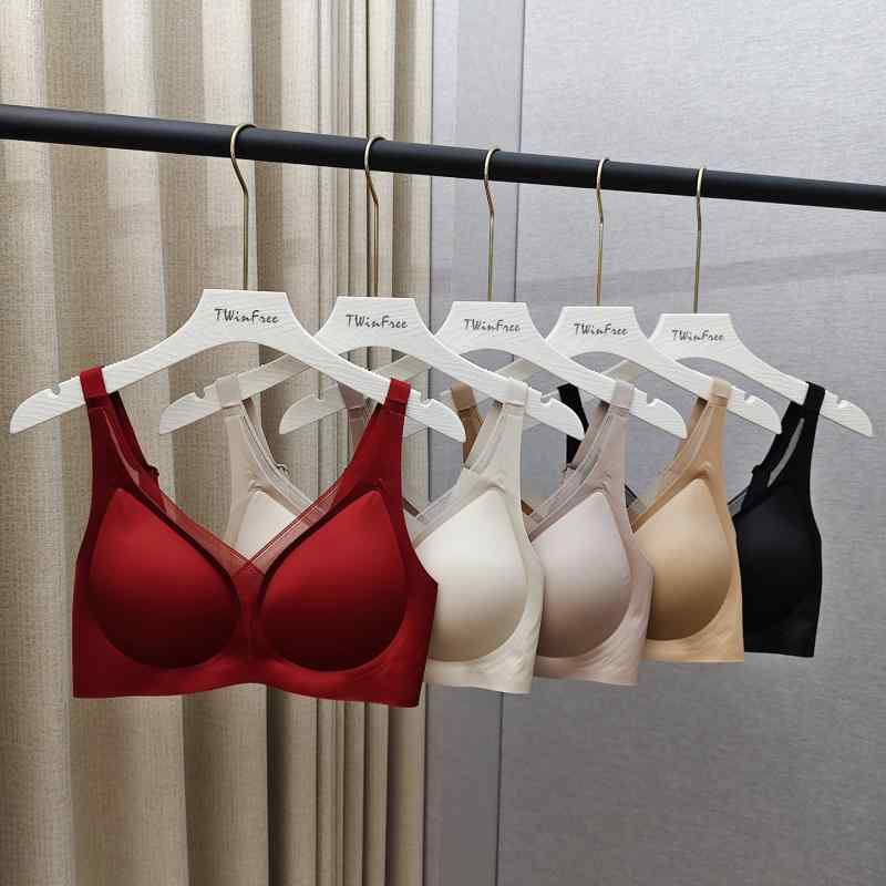 レディース ブラジャー レース メッシュ 深V トレースレス 大胸ボリュームダウン リフトアップ ナチュラル インナー 日常使い 快適 サポート 女性用 下着