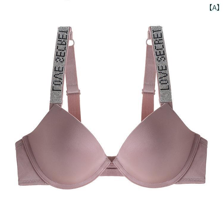 ブラジャー レディース ラインストーン ガザリング 調整型 上薄下厚 セクシー アルファベット柄 かわいい 寄せ集め 補正下着 女性用 内衣 快適 日常使い 通勤 通学 部屋着 軽量 吸湿速乾 綿素材 ピンク系 ブラック