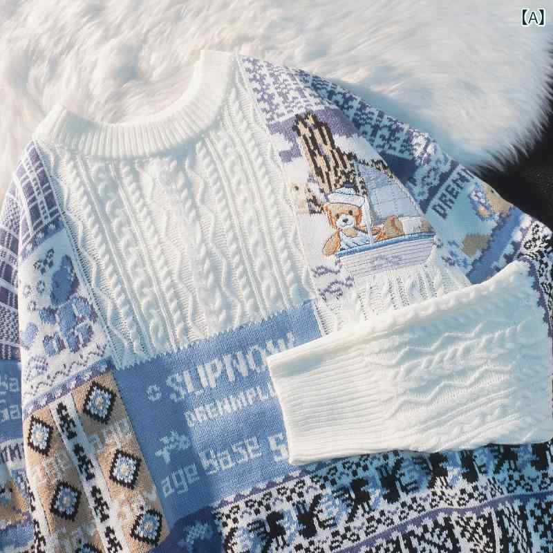 秋冬 ニットセーター 男女兼用 レトロ クリスマス デザイン ゆったり ラウンドネック プルオーバー 針織 スタイリッシュ 暖か 日常使い ギフト向き