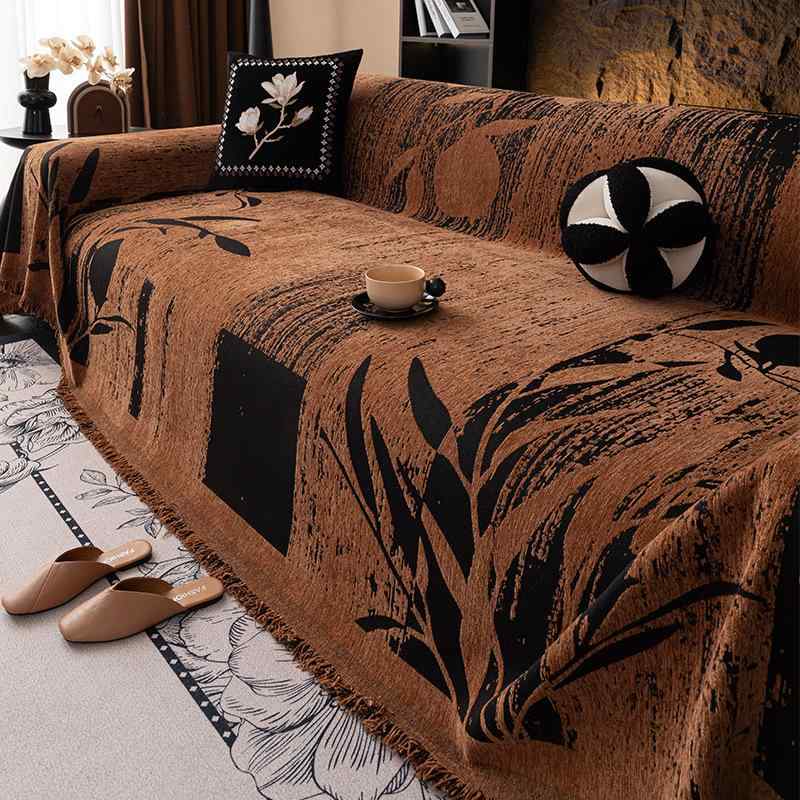 ソファカバー 黒 レトロ 雰囲気 高級感 軽奢 四季通用 全面カバー 一枚セット 大判 インテリア 家具保..