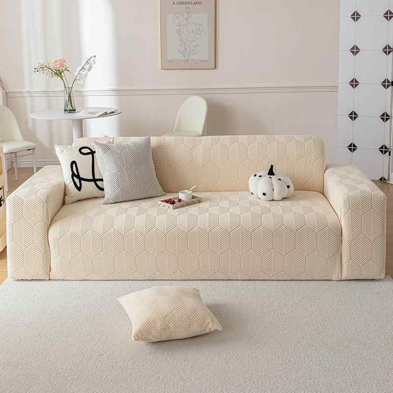 ソファカバー クリーム調 弾力性 全包タイプ 防滑 直排デザイン 猫爪防止 伸縮素材 家庭用 リビング インテリア 保護カバー 簡単装着 耐久性 柔軟素材