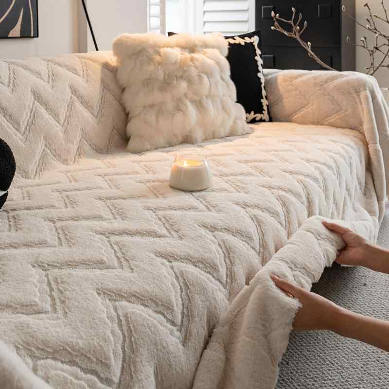 秋冬 厚手 ふわふわ ソファカバー 毛布風 クリームカラー ミルク風 柔らか素材 暖か リビング ダイニング ソファ保護 全敷きカバー ホームインテリア 快適 ソフト