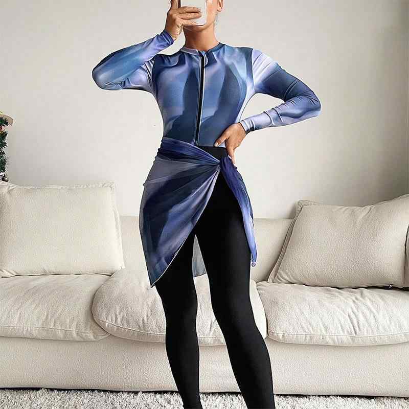 レディース 長袖 ラッシュガード サーフィン 水着 花柄 プリント ジッパー ビーチ ビキニ 春夏 ファッション 泳衣 冲浪 潜水 欧美 印花 拉链 沙滩(4.0)