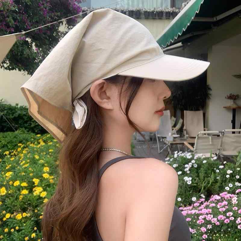 レディース 帽子 キャップ バンダナ風 一体型 ネックガード付 首元カバー 日除け UVカット 紫外線対策 防風 アウトドア キャンプ レジャー 旅行 トレンド ファッション カジュアル おしゃれ レイヤード風 シンプル 暑さ対策 お出かけ 通気性 便利