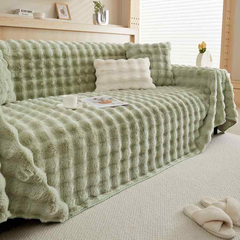 ソファカバー 秋冬 厚手 ウサギ毛風 ボア クリームカラー 猫爪対策 全包み アームレスト対応 防滑 家庭..