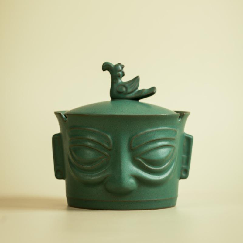 灰皿 家庭用 リビング オフィス バー 蓋付き 飛灰防止 青銅製 面具デザイン 高級感 インテリア雑貨 デ..