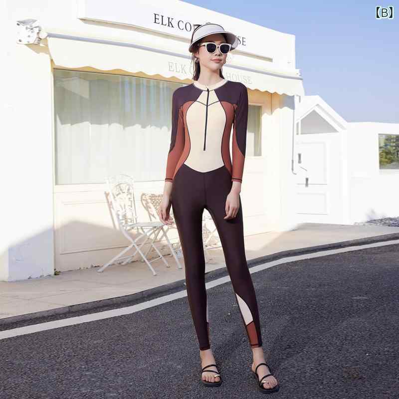 レディース ラッシュガード 長袖 ロングパンツ ハイネック ジッパー UVカット スリムフィット シュノーケリング サーフィン ダイビング スポーツ連体泳衣 防晒 修身 显瘦 浮潜 冲浪 潜水服 3