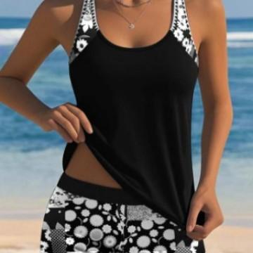 水着 レディース セパレート 花柄 プリント 速乾 保守 ボクサーショーツ ビーチ プール 春夏 女性用 露出控えめ 快適 デザイン(4.0)