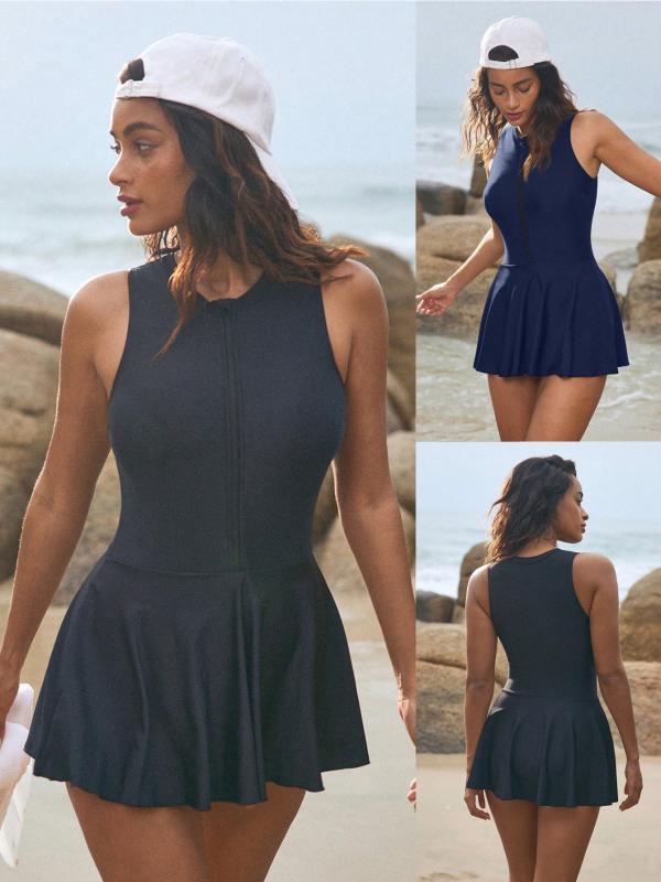 ワンピース水着 レディース 春夏 スカート付き ノースリーブ 修身スリム 無地 保守的 露出少なめ フィット感 ビーチプール