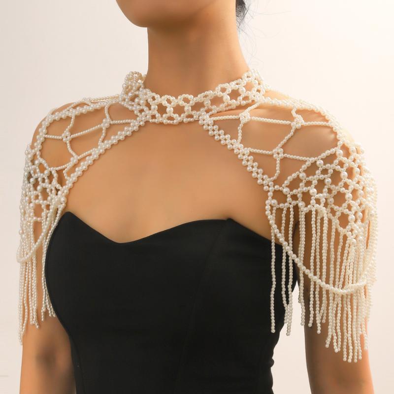 ショール レディース 漢服 真珠タッセル 手編み 重工編み 気質 服飾コーディネート アクセサリー 伝統柄 女性用 装飾品 レイヤード スタイリッシュ フェミニン 軽やか 華やか 日常使い フォーマル ギフト向き 秋冬 春夏 通年