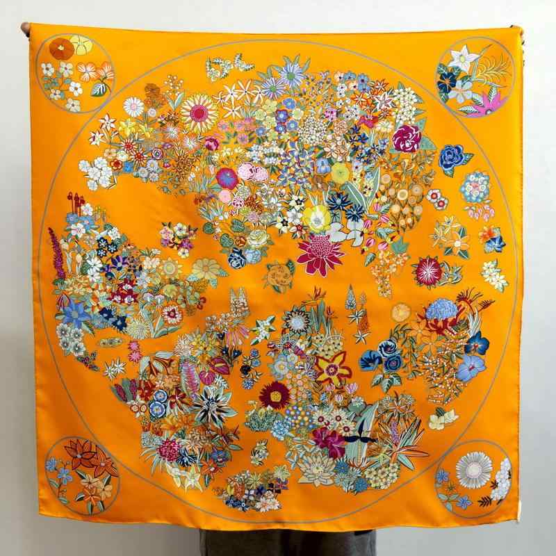 レディース スカーフ 花柄 地図柄 真絲 シルク ツイル織り 大判巾 桑蚕絲 小ショール ヘッドスカーフ 首元カバー 軽やか 女性用 多用途