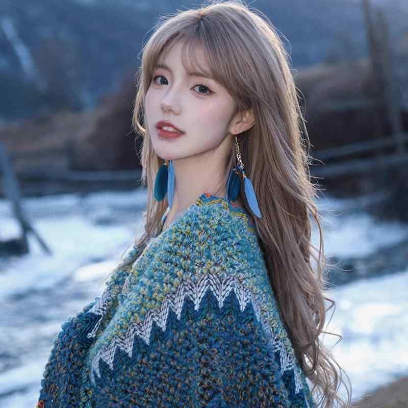 ・対象: 女性・素材: ポリエステル繊維・色: 藍褐色・スタイル: レトロ民族・機能: 保温・幅: 135cm×105cm・編み方: 経編・柄: 配色・加工: プリント・装飾: タッセル・丈: ロング