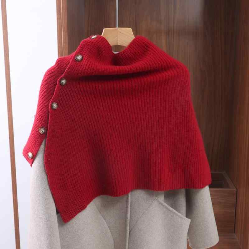 秋冬 レディース ウール100% 編み ショール ポンチョ ベルト付き 暖か アウター ストール ケープ 切り替え デザイン