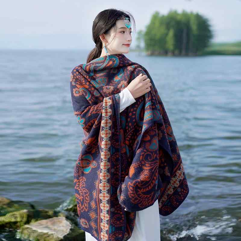 For Women - ショール レディース ニット エスニック ボヘミアン 旅行 観光 リゾート バカンス ビーチ 写真映え 接触冷感 冷房対策 軽量 吸湿速乾 通気性 春夏 アウター ケープ