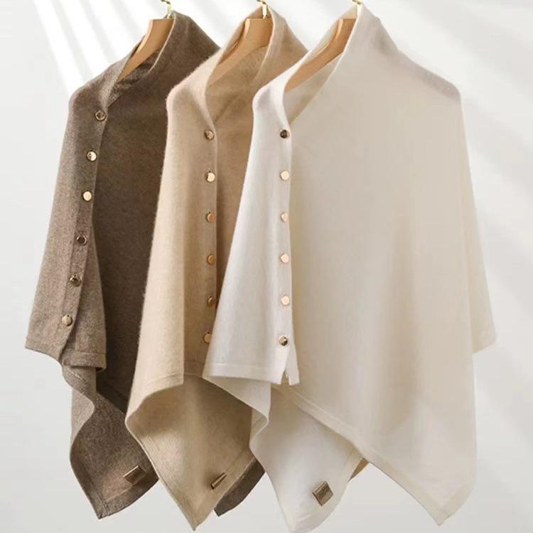 ショール オーストラリア産 メリノウール 秋冬 多機能 ケープ デザイン 斜めカット ゴールドバックル 暖か 軽量 切り替え 加工 高級感 再生繊維 綿混 ピンク系 ブラック(4.0)