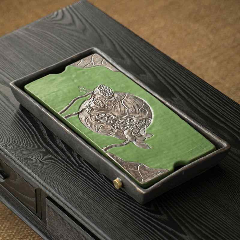 茶盤 沥水盤 茶海 陶器 丸形 貯水トレイ 粗陶器 青緑 国風 干泡茶台 茶具 客間用 茶席 トレイ 貯水盤 ..