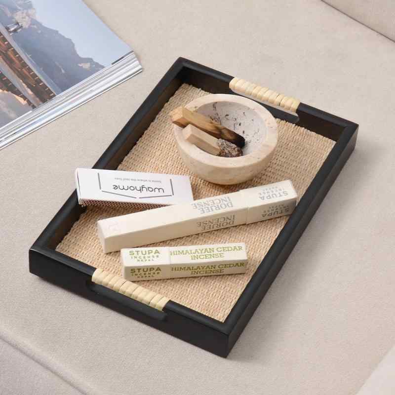 収納トレイ 天然木 草編み 高級感 香薫用 インテリア 置物 家居雑貨 ディスプレイ ラタン風 ナチュラル..