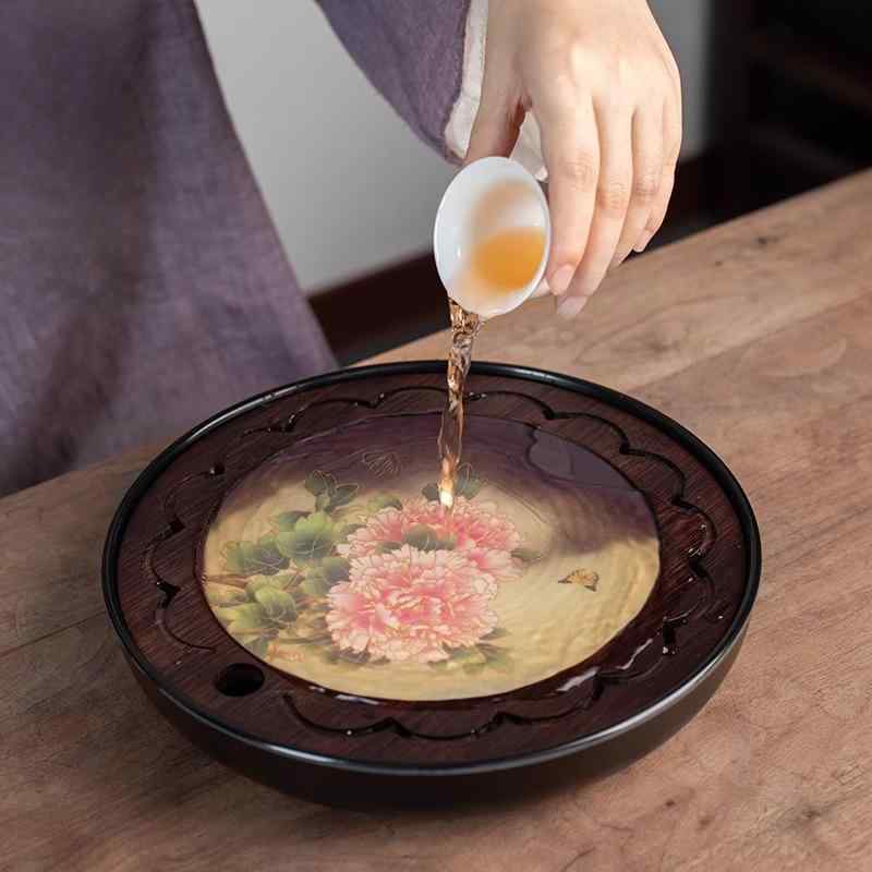 Rakuten - 竹製 茶盤 水切り 家庭用 高級感 茶具 シンプル トレイ 茶海 円形 貯水 排水 小型 干泡 茶台