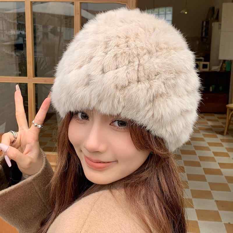 レディース 秋冬 ニット帽 厚手 保暖 防寒 耳あて ウサギ毛 ファー 顔小見せ 毛绒 漁夫帽 暖か 毛線 ス..