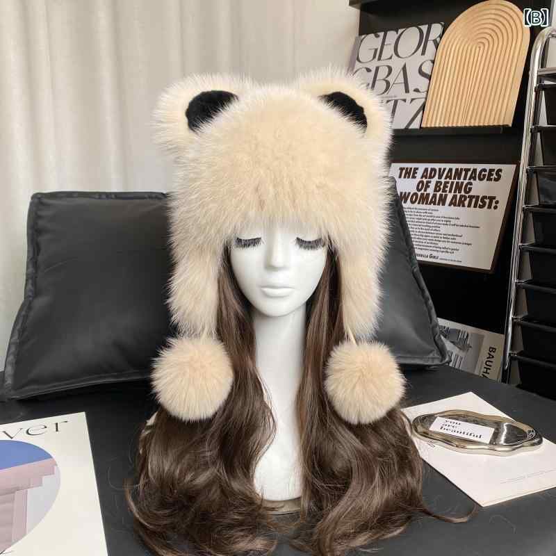 耳あて帽子 レディース 秋冬 かわいい クマ耳 キツネファー 厚手暖か ファー素材 ビーニー 防風雪帽 小顔効果 万能スタイル ベーシック アウトドア 保温性 ソフトファー